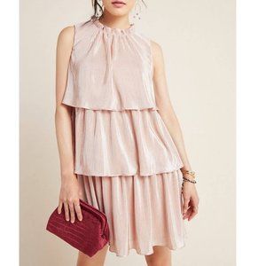 Anthropologie Ro & De Estelle Tiered Ruffle Metallic Blush Tunic Dress Vegas 20s